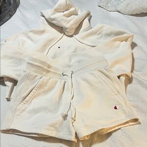 Champion Cream Hoodie and Shorts Set